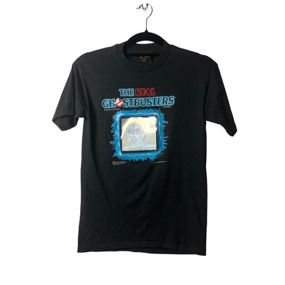 Vintage 1984 ghostbusters holographic black single stitch t-shirt kid size large - Picture 1 of 10